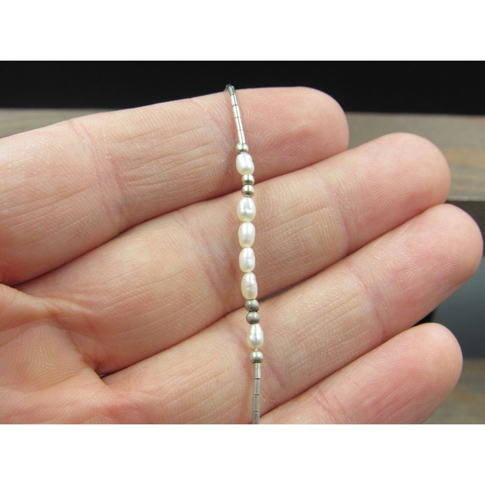 10" Sterling Silver Small Rice Pearl Ankle Bracelet Vintage Elegant Beautiful